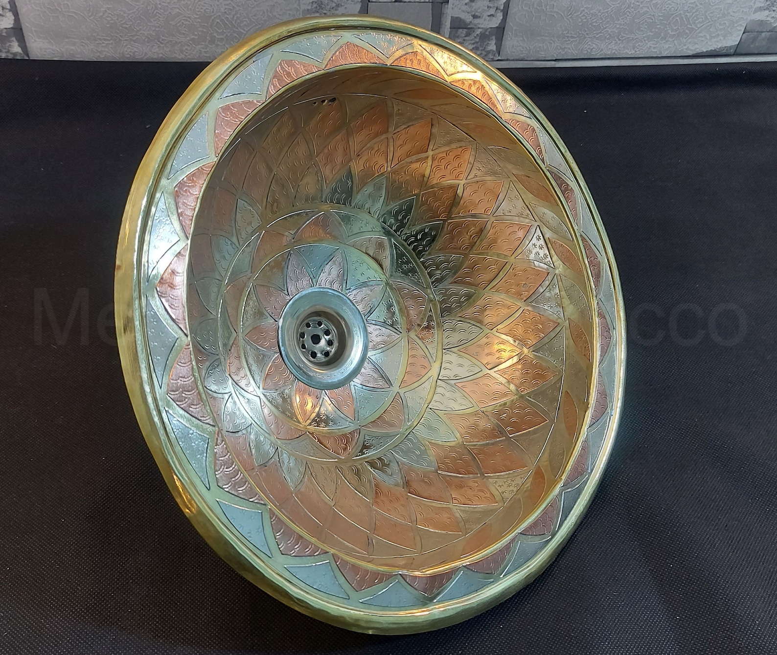 Unlacquered Brass Bathroom Sink Studded With Copper 14 Inch Etsy