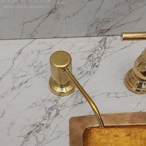 Uncoated Brass Built-In Soap Dispenser, Handmade Countertop Soap Dispenser image 4