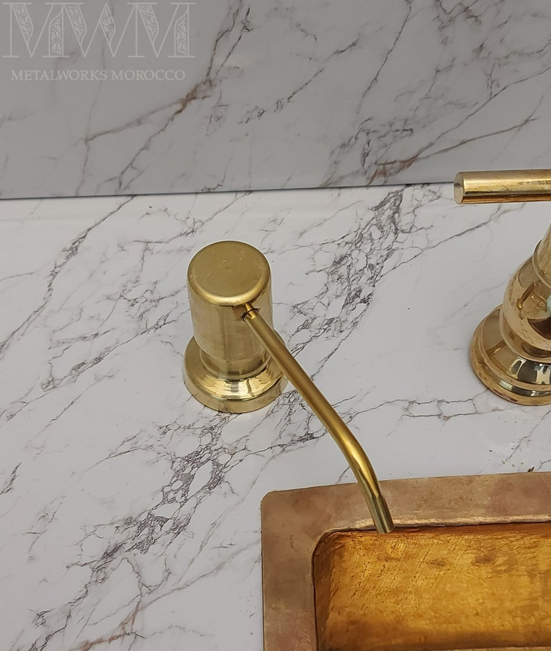 Uncoated Brass Built-In Soap Dispenser, Handmade Countertop Soap Dispenser image 4