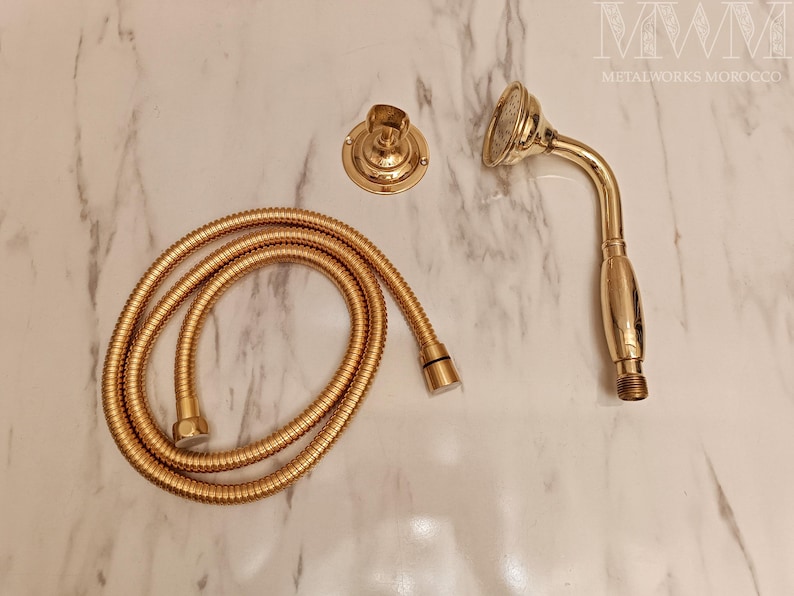 Handmade Brass Solid Handheld Shower With Hose Flexible and Pin Wall ...
