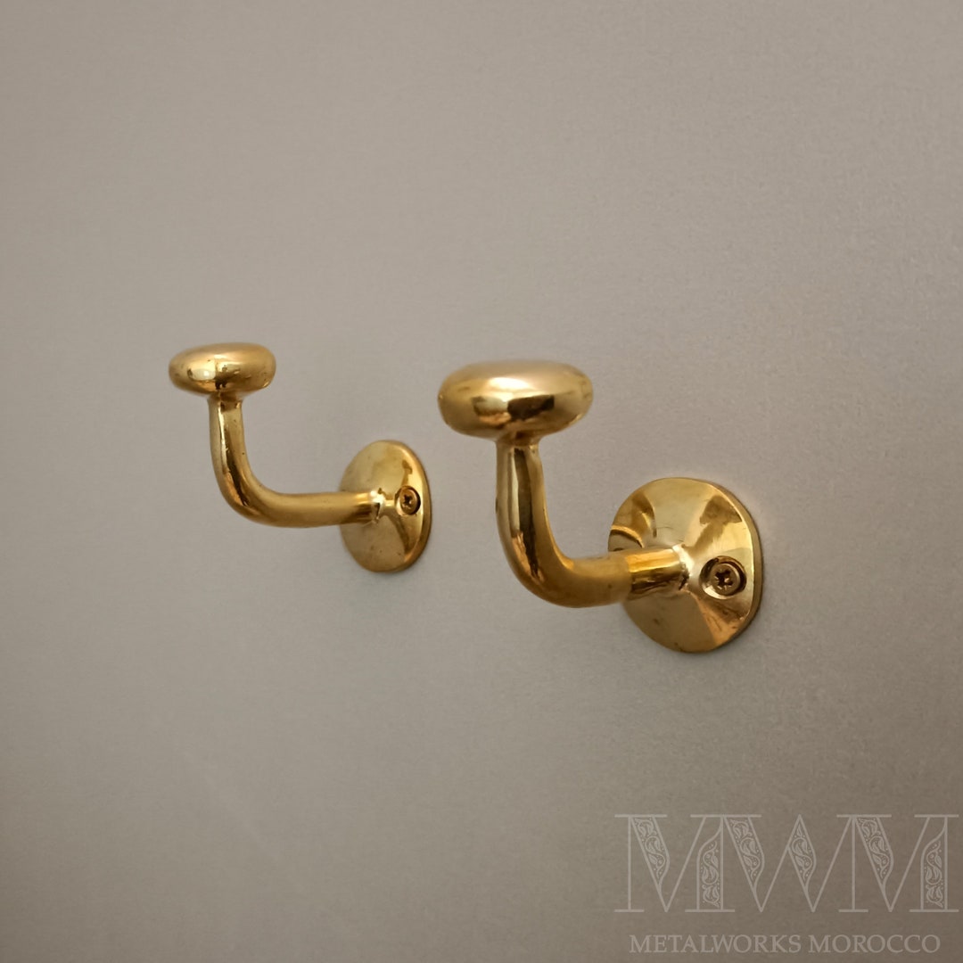 Set of 2 Handmade Unlacquered Brass Hooks for Wall Coat Hooks