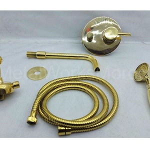 Unlackierter Messing-Duschhahn-Hebelgriff mit Handbrause - Wannenfüller