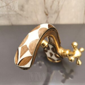 Brass Bath Mixer Taps with Resin & Wood Inlay | Handmade Solid Brass Bathroom Faucet image 5