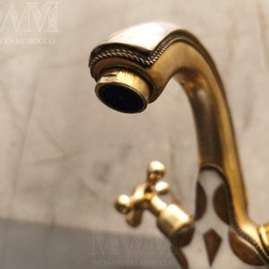 Brass Bath Mixer Taps with Resin & Wood Inlay | Handmade Solid Brass Bathroom Faucet image 8