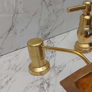 Uncoated Brass Built-In Soap Dispenser, Handmade Countertop Soap Dispenser image 5