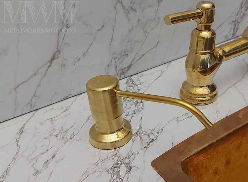 Uncoated Brass Built-In Soap Dispenser, Handmade Countertop Soap Dispenser image 5