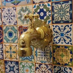 Brass Water Tap - Engraved Water Spigot - Moroccan Water Faucet