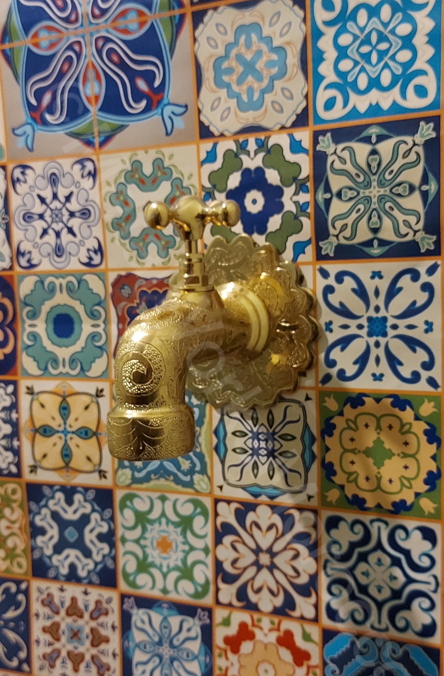 Brass Water Tap - Engraved Water Spigot - Moroccan Water Faucet