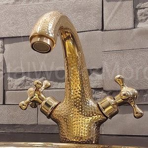 Moroccan Solid Brass Faucet - Hammered Bathroom Sink Faucet - Handmade Water Faucet