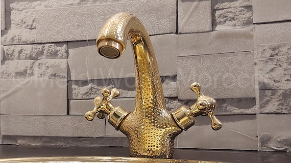 Moroccan Solid Brass Faucet - Hammered Bathroom Sink Faucet - Handmade Water Faucet