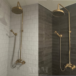Solid Brass Shower Faucet Set With  Shower Head And Handheld Shower - Handmade