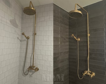 Solid Brass Shower Faucet Set With  Shower Head And Handheld Shower - Handmade