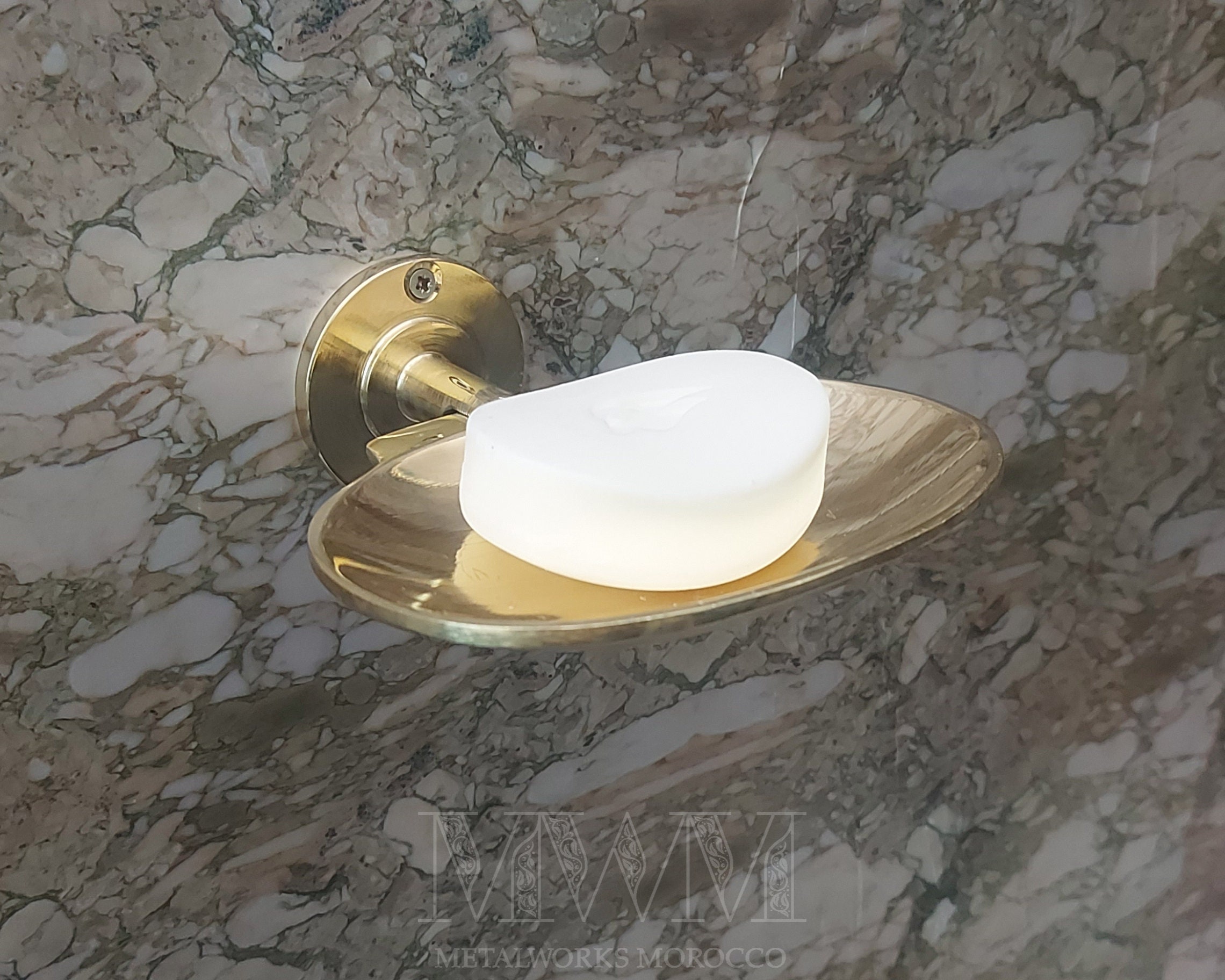 Polished Brass Soap Dish Wall Mount For Bathroom - Moroccan Handmade