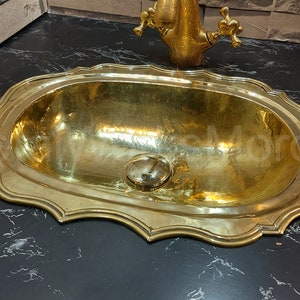 Classic Unlacquered Brass Bathroom Sink With Overflow Hole