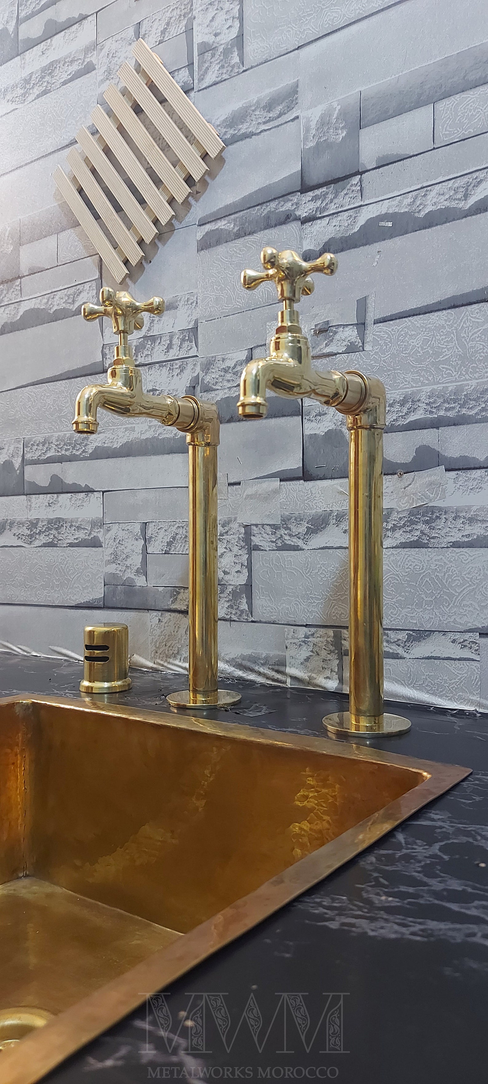 Rustic Brass Kitchen Bib Taps Counter Mount Pillar Taps Etsy