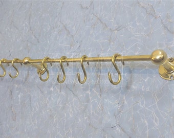 Unlacquered Brass Pot Rack Wall Mount For Kitchen - Pan Rack Or holder Hooks