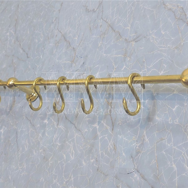 Unlacquered Brass Pot Rack Wall Mount For Kitchen - Pan Rack Or holder Hooks
