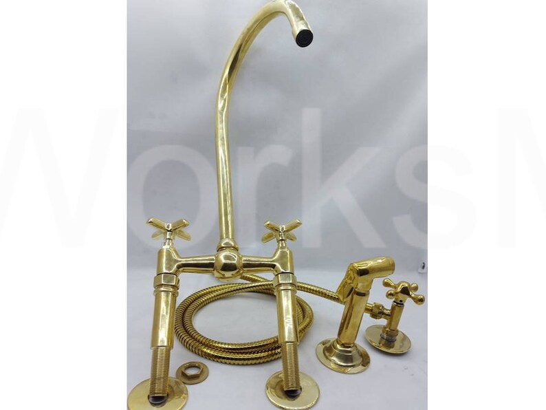 Unlacquered Brass Kitchen Bridge Faucet With Or Without Side Spr