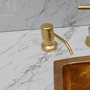 Uncoated Brass Built-In Soap Dispenser, Handmade Countertop Soap Dispenser image 2