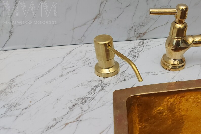 Uncoated Brass Built-In Soap Dispenser, Handmade Countertop Soap Dispenser image 2