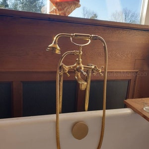 Handmade Brass Freestanding Bathtub Faucet On Poles - Tub Filler Mixer