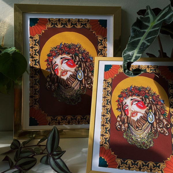 SHEZUS// Drag Queen art PRINT// queer Jesus// queer art