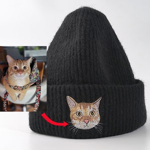 Custom Pet Portrait Embroidered Beanie: Personalized Dog or Cat Hat