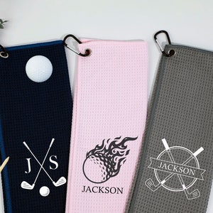Personalisiertes Golf Handtuch - Benutzerdefiniertes Monogramm Golf Handtuch - Golf Geschenk - Besticktes Golf Handtuch - Geschenk für Ihn - Geschenk für Vater-Golf Handtuch LOGO