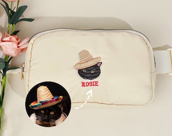 Custom Embroidered Dog Bag Personalized Fanny Pack Embroidery Pet Belt Bag Using Pet Photo Dog Mom Gift Cat Mom Fanny Pack Pet Lover Gift