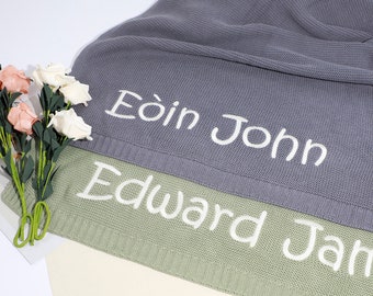 Custom Baby Blanket gift Embroidered Name Stroller Blanket Newborn Baby Gift Soft Breathable Cotton Knit Newborn Gift Custom Baby Blanket