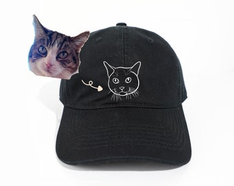 Custom Embroidered Pet Hat Personalized Baseball Cap Custom Outline Embroidered Cat Hat Using Your Pet Photo Dog Mom Gifts Cat Lover Gifts