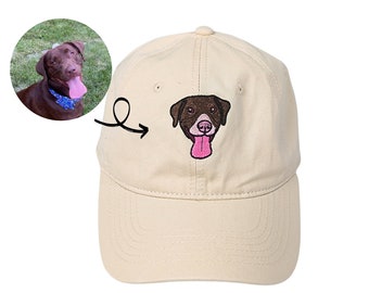 Personalized Baseball Cap Using Your Pet Dog Photo Custom Embroidered Pet Hat Custom Embroidered Pet Cat Hat Drawn Art from Your Dog Photo