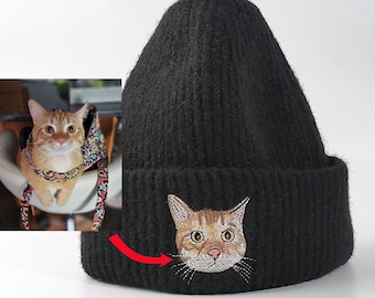 Custom Embroidered Beanie, Using Your Pet Dog Photos, Custom Pet Hat, Embroidered Cat Hat, Personalized Knitted Hat, Valentine Gift for GF