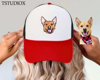 Custom Pet Portrait Trucker Hat: Embroidered Dog or Cat Photo Cap