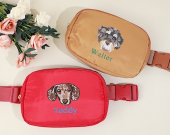 CUSTOM EMBROIDERED Pet Portrait Belt Bag, Custom Pet Gift, Personalized Fanny Pack,Dog Mom Gift,Cat Mom,Pet Lover Gift,Custom Dog Embroidery