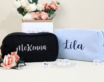 Personalized Corduroy Pouch Gift Bags Custom Embroidered Make Up Bag Women Teen Birthday Gift Monogram Cosmetic Bag Bridesmaid Gift Idea