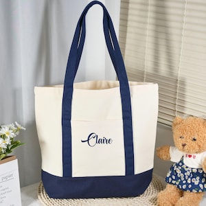 Embroidered Canvas Tote Bag - Personalized Initial Tote