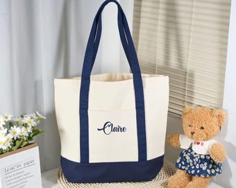 Embroidered Canvas Tote Bag - Personalized Initial Tote