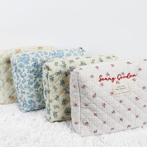 Personalized Embroidered Makeup Bag – Custom Name Cosmetic Bag – Bridesmaid Gift – Gift for Mom – Floral Wedding or Travel Organizer