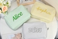 Embroidered Name Seersucker Makeup Bag, Personalized Toiletry Bag