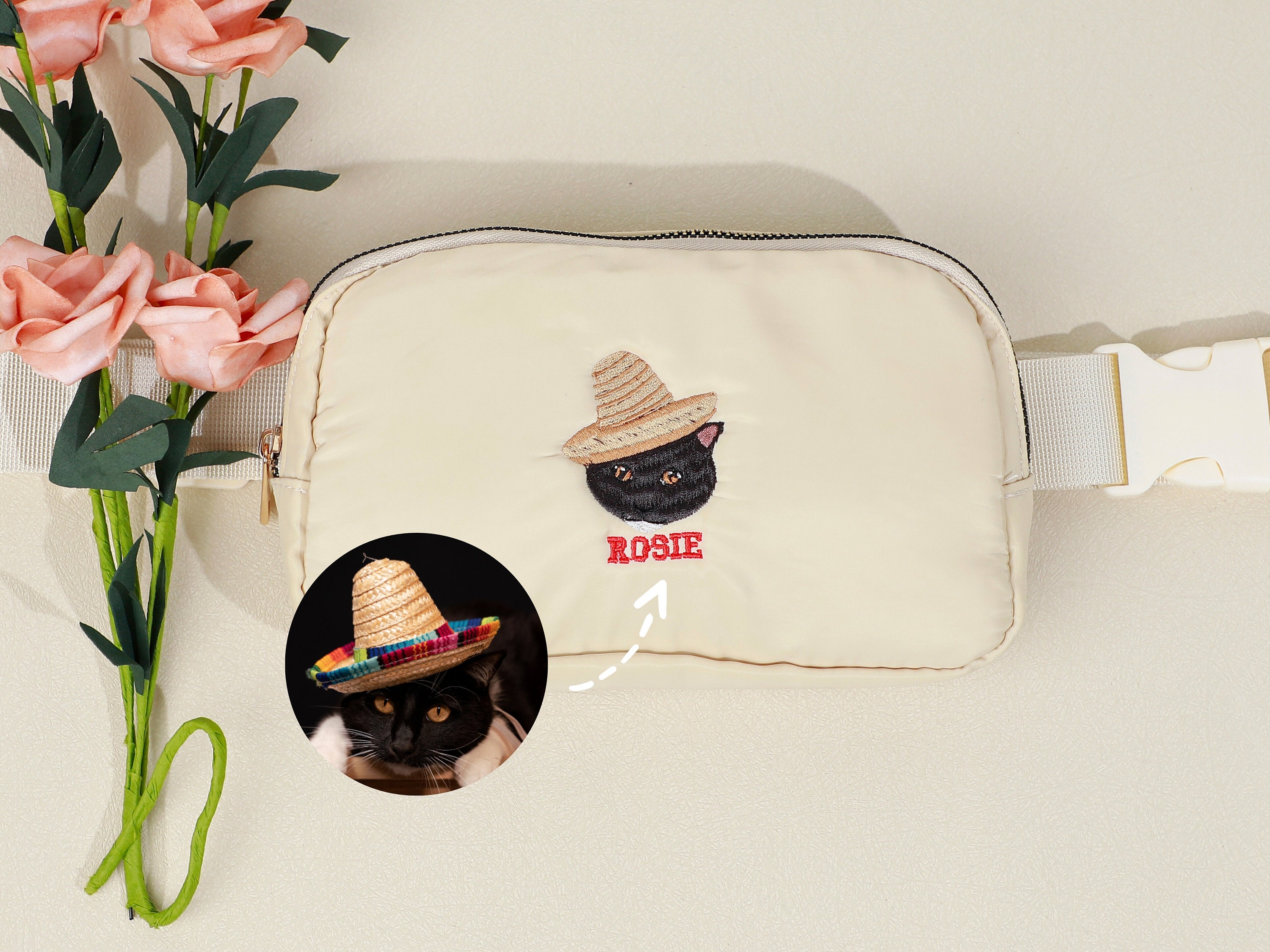 Custom Embroidered Pet Portrait Belt Bag | Personalized Dog & Cat Gift | Pet Lover Fanny Pack | Dog Mom & Cat Mom Gift | Custom Pet Embroidery