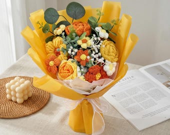 Crochet Rose Bouquet: Knitted Floral Arrangement, Eternal Home & Wedding Decor