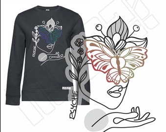 Bügelbild Schmetterling Lineart Portrait "Psyche" von MEINZ! - Print - Aufdruck für Hoodie, Sweatschirt, Shirts, Kissen, Geschenk
