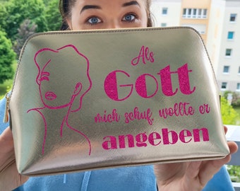 Cosmetic bag personalized with saying, name, "When God created me, he wanted to brag"