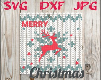Archivo plotter Feliz Navidad patrón de punto SVG DXF JPG - archivo de corte para camisa, sudadera con capucha, bolso, calcomanía de pared, taza, vidrio o similar