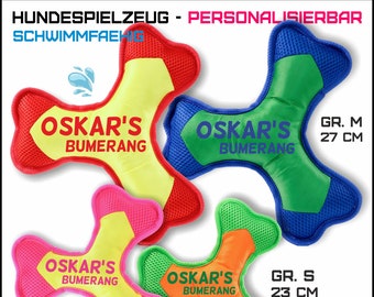 Personalisiertes Hundespielzeug Wasserspielzeug Trainingsspielzeug personalisiert für Hunde - BUMERANG - mit Quietsche