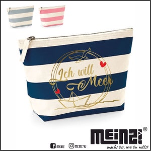 Kosmetiktasche personalisiert maritim gestreift, "ICH WILL MEER"