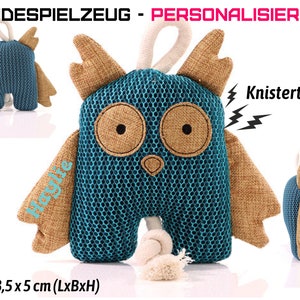 Personalized dog toy OWL with knot and loop with crackling function - personalized with name or similar - dog - imprint - print