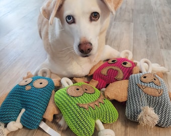 Personalisiertes Hundespielzeug mit Knoten und Schlaufe mit Knisterfunktion - personalisiert mit Namen o.ä. - Hund
