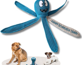 Hundespielzeug personalisiert mit Namen - Oktopus blau